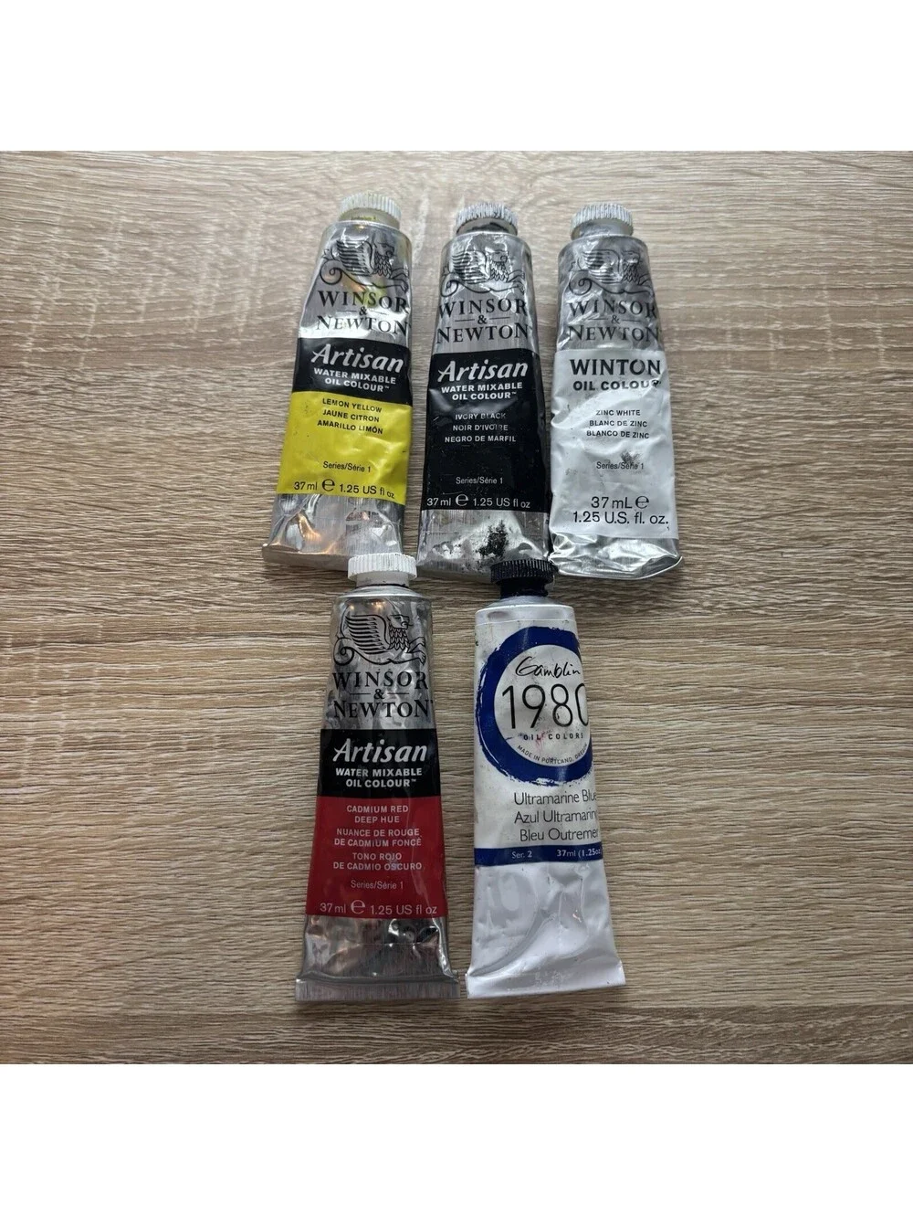Lot of 5 Artist Oil Paint Tubes Winsor Newton Artisan Winton Gamblin 1980 37ml